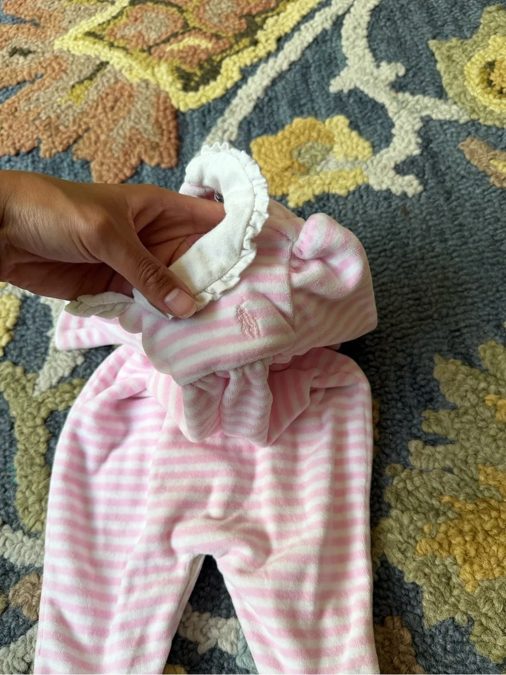 Ralph Lauren Pink and White Striped Baby Footed One-Piece
